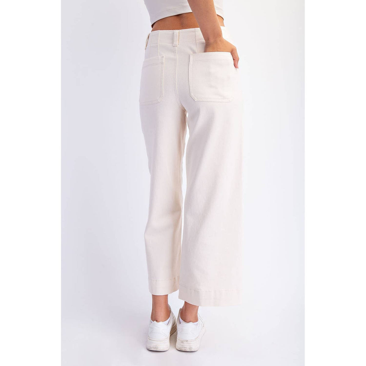 CROPPED WIDE LEG PANTS IN BONE