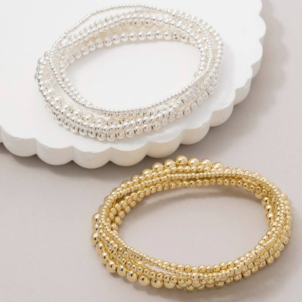 Beaded Bracelet Set: SILVER