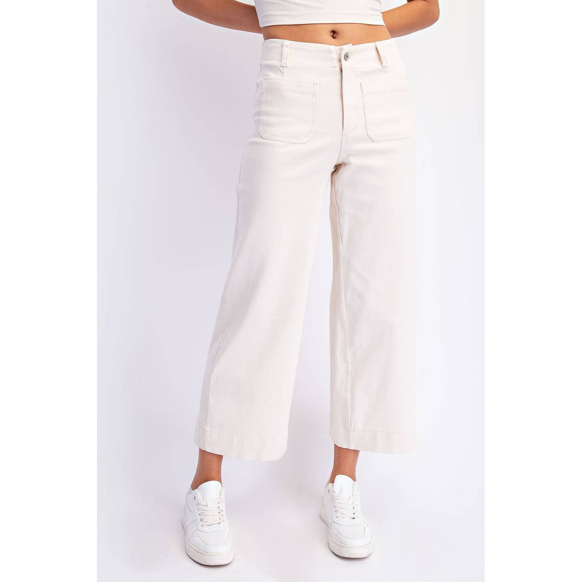 CROPPED WIDE LEG PANTS IN BONE