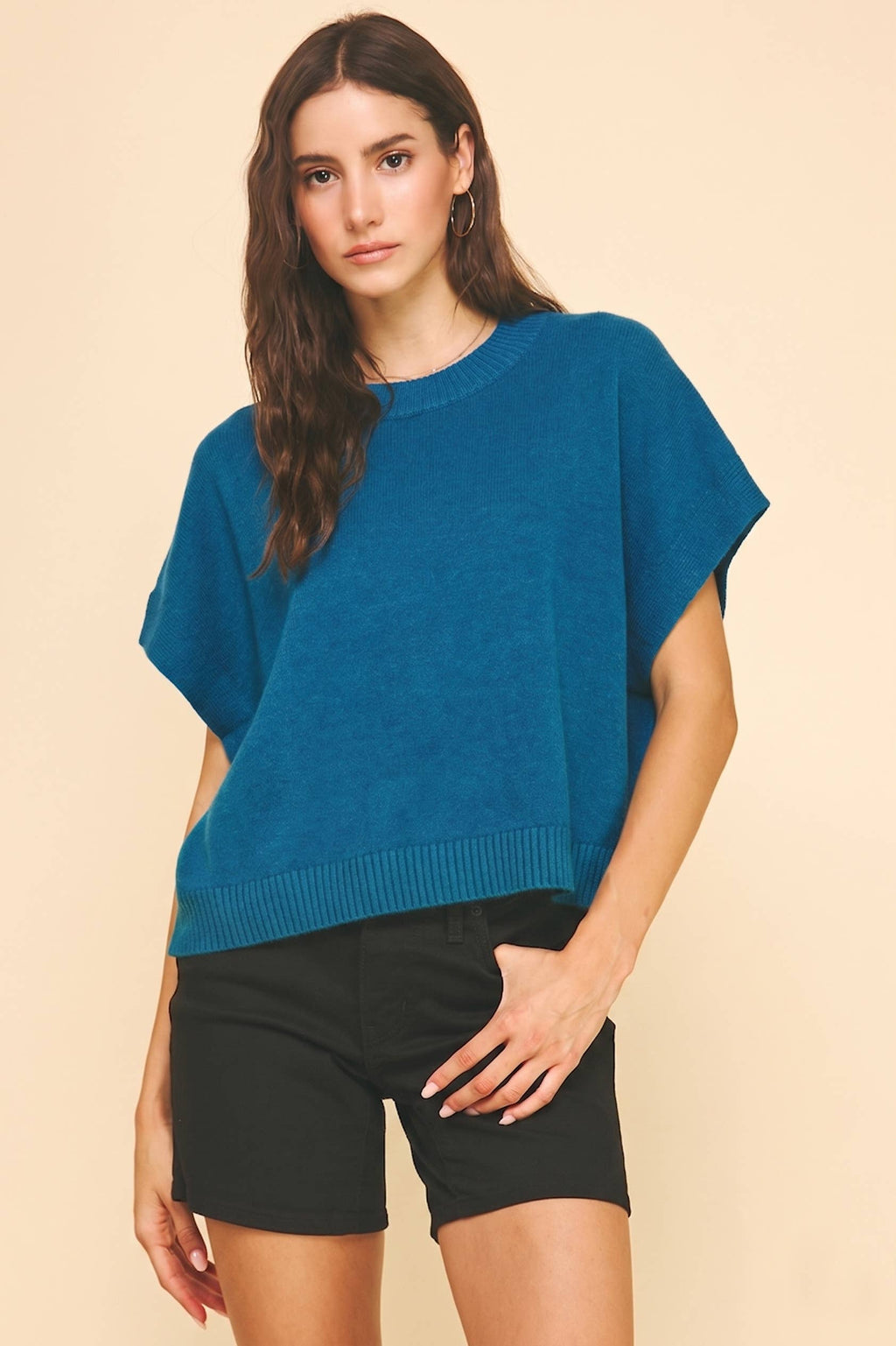 TEAL DROPPED SHOULDER SWEATER TOP