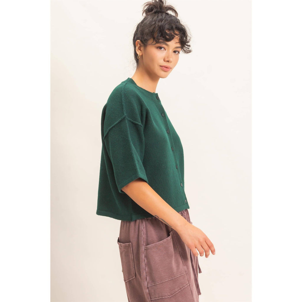 Short Sleeve Cardigan: DARK GREEN