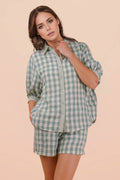 Plaid Checkered Shirt Top & Shorts Set: SAGE