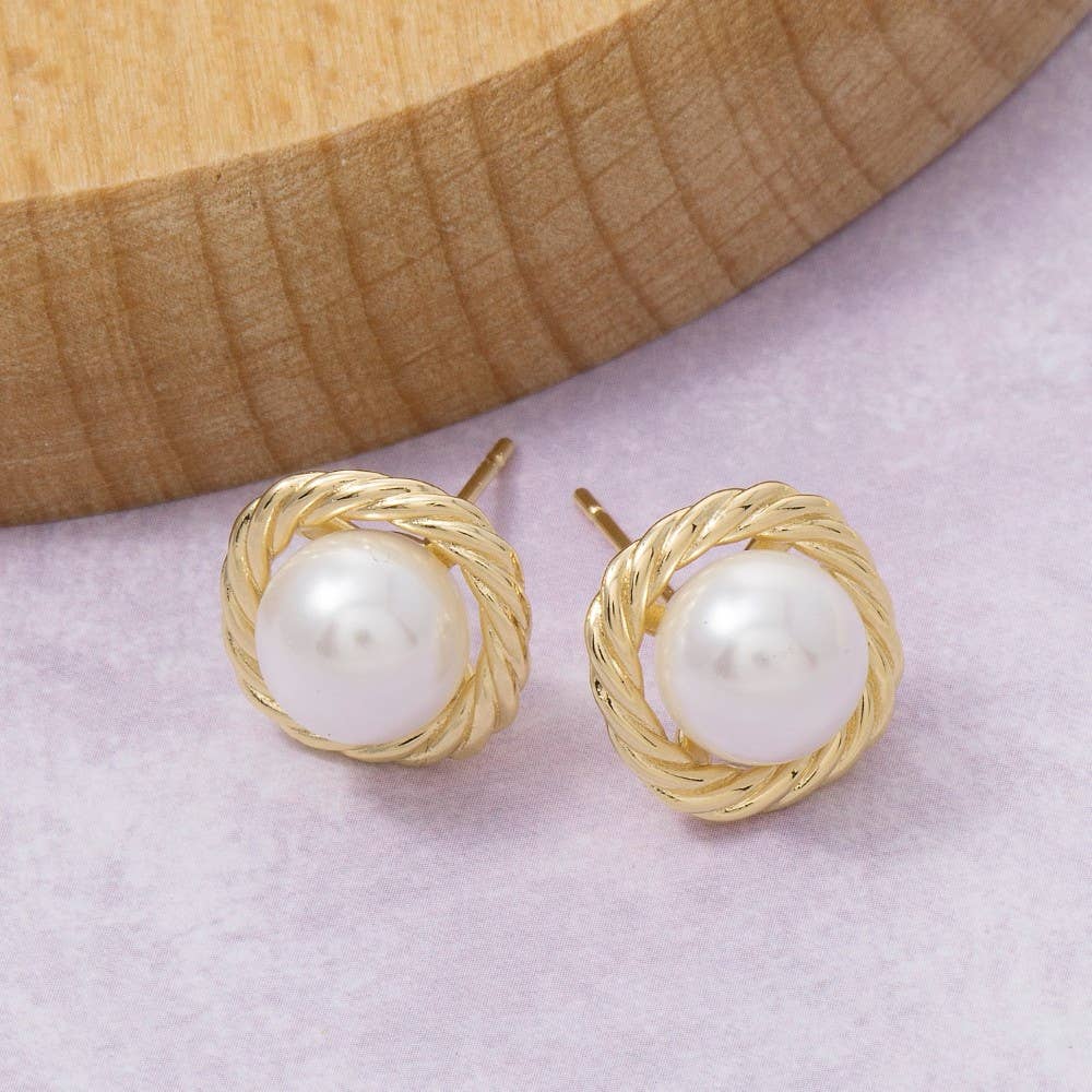 Secret Box Gold Dipped Pearl Stud Earrings: GD
