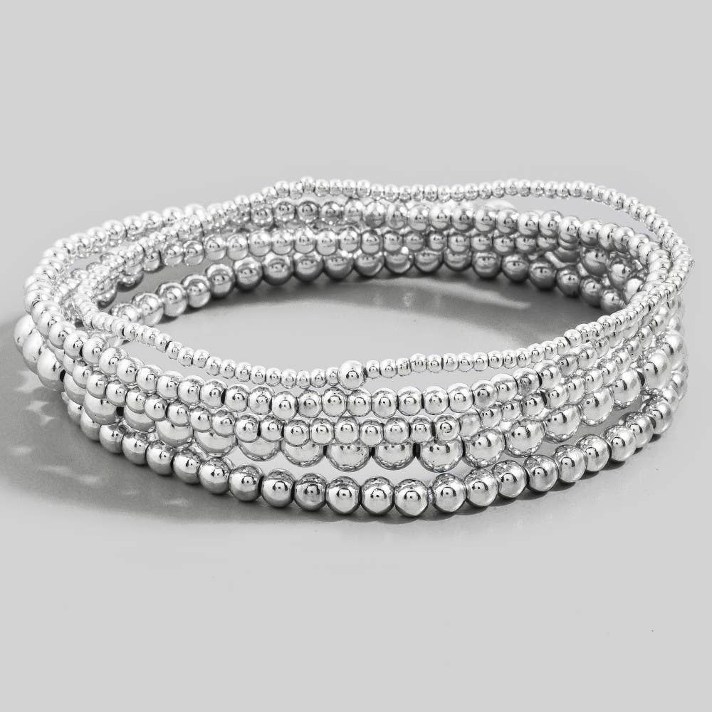 Beaded Bracelet Set: SILVER