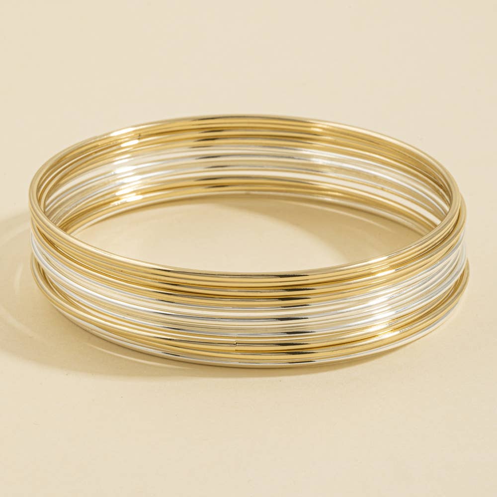 Thin Stacking Bangle Bracelet Set Gold silver mix