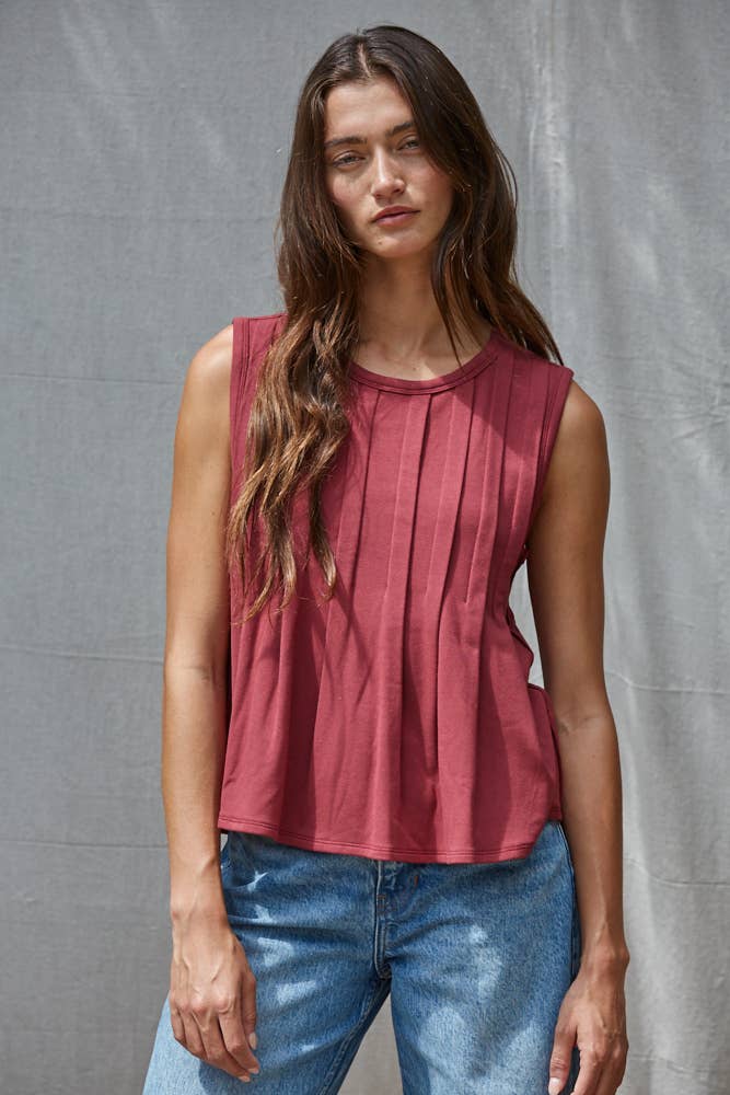 Round Neck Sleeveless Top: Wine