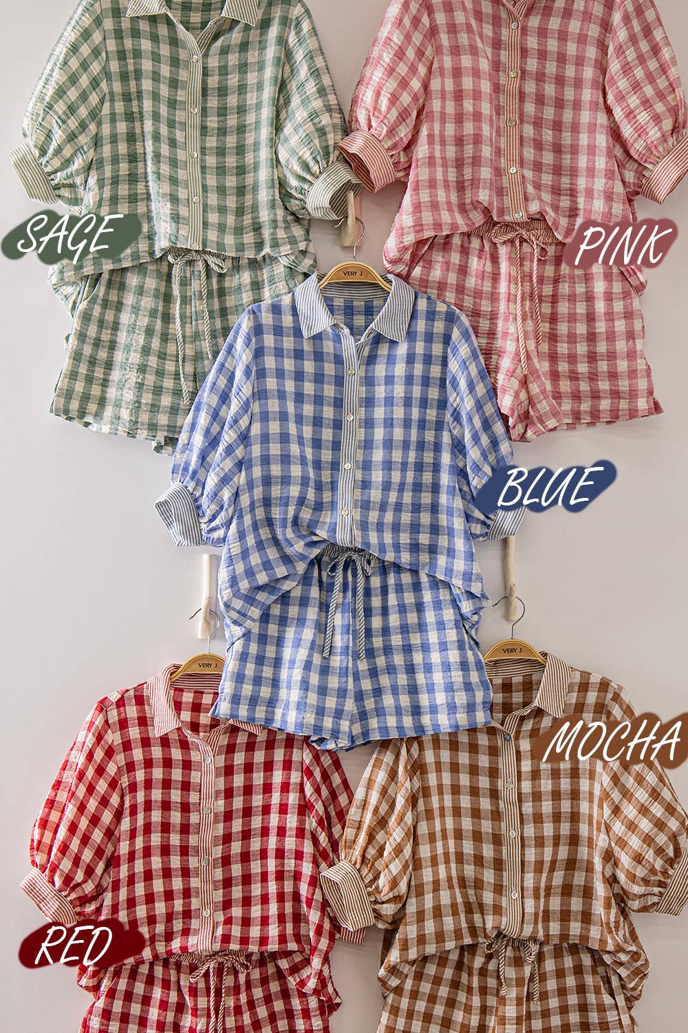 Plaid Checkered Shirt Top & Shorts Set: MOCHA