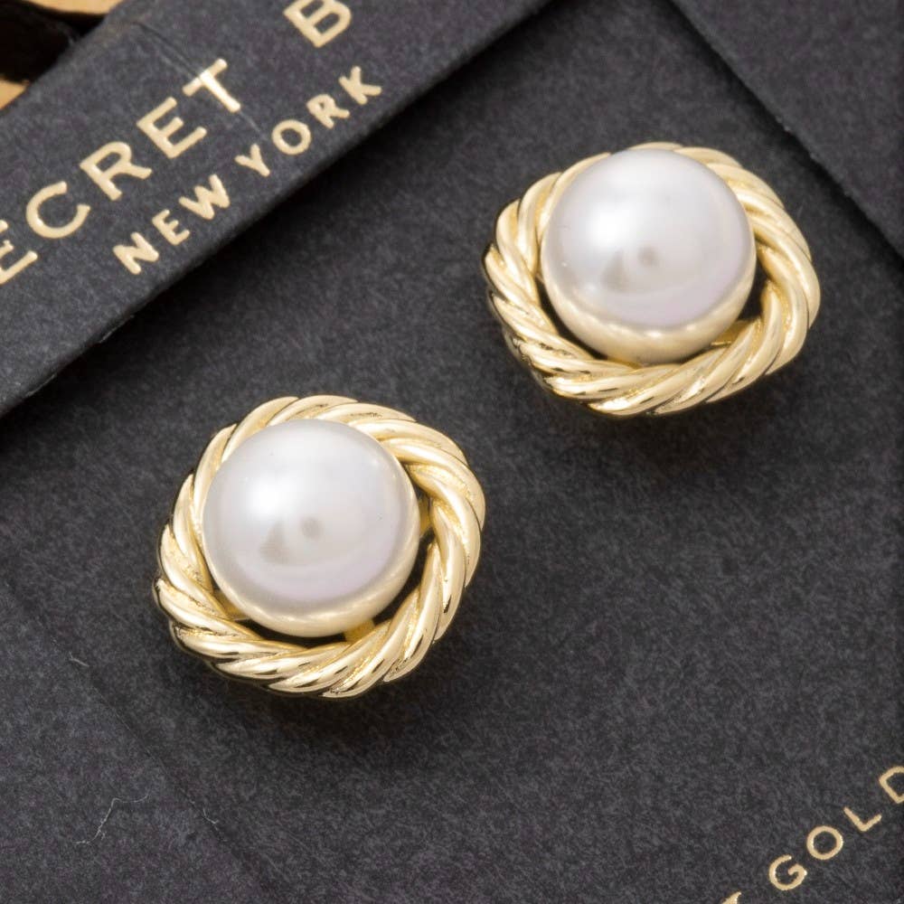 Secret Box Gold Dipped Pearl Stud Earrings: GD
