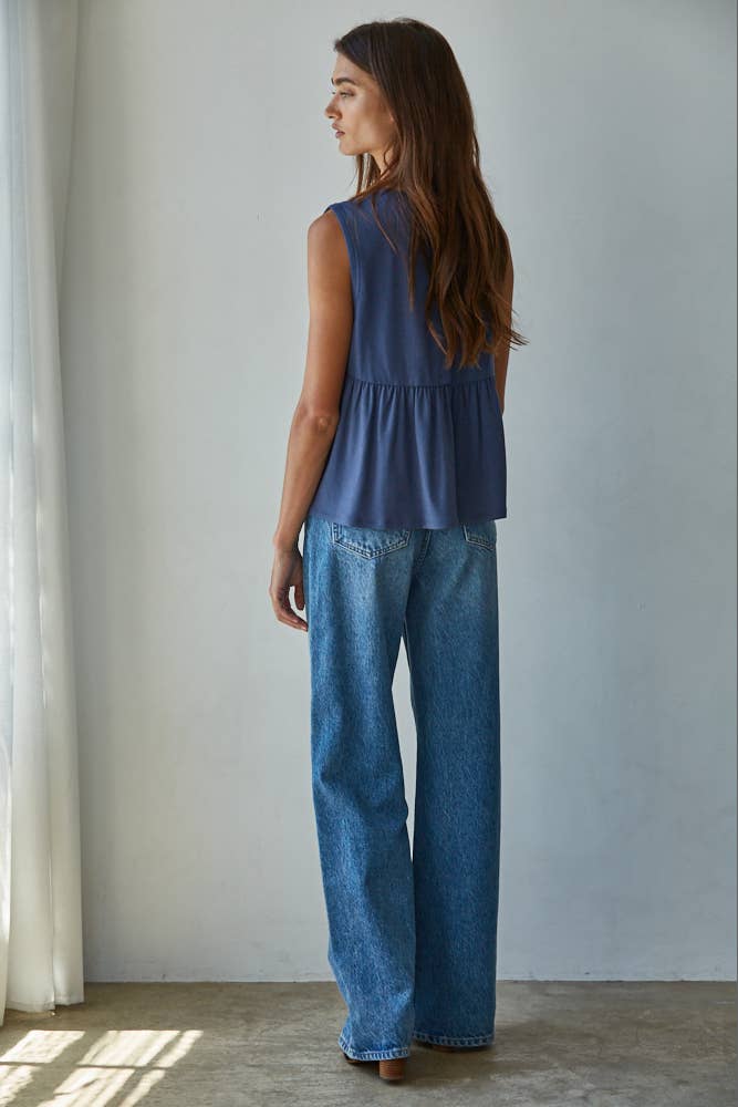 Round Neck Sleeveless Top: Midnight Blue