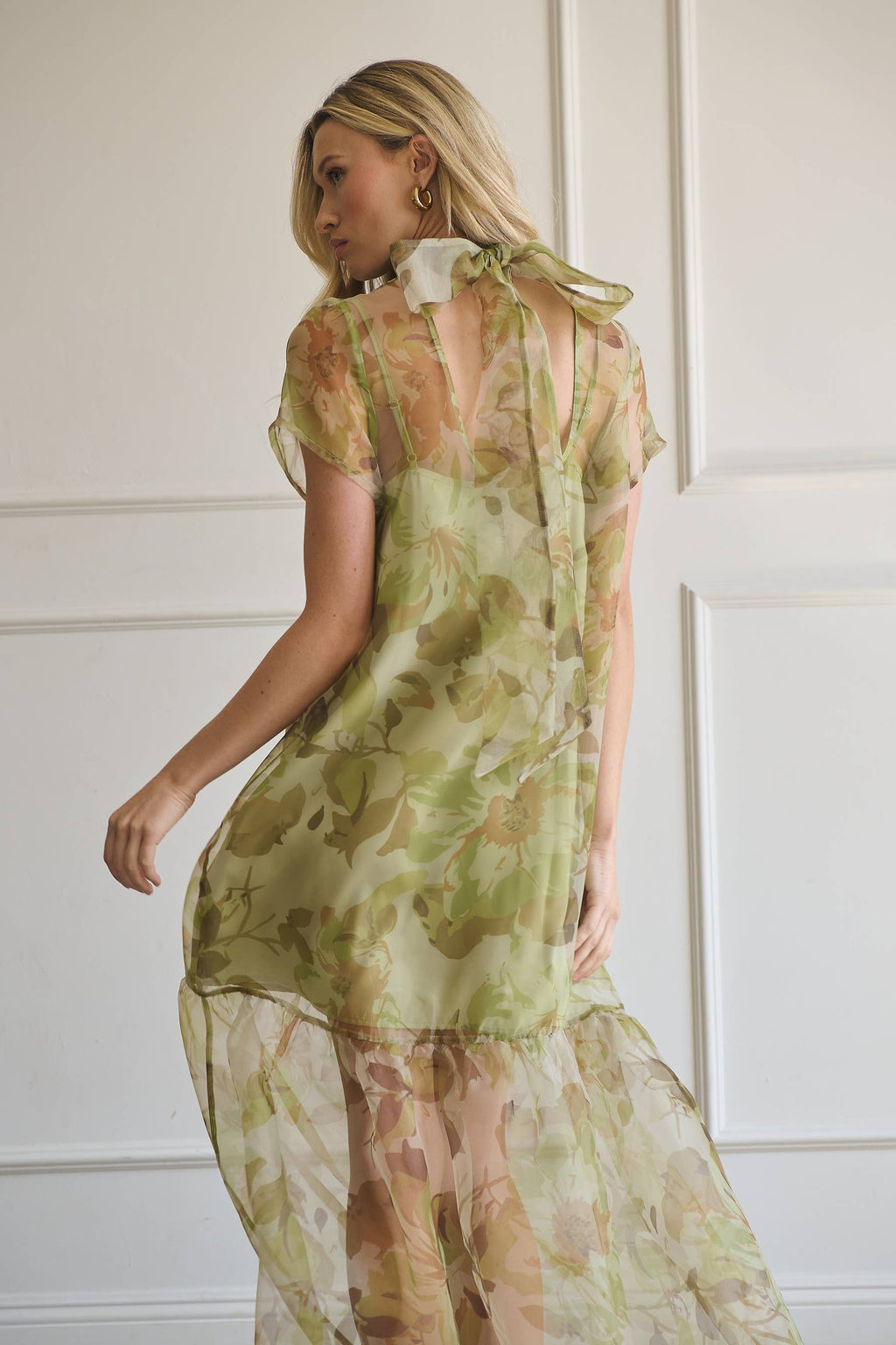 Ellery Floral Dime Organza Maxi Dress: GREEN-MULTI / S