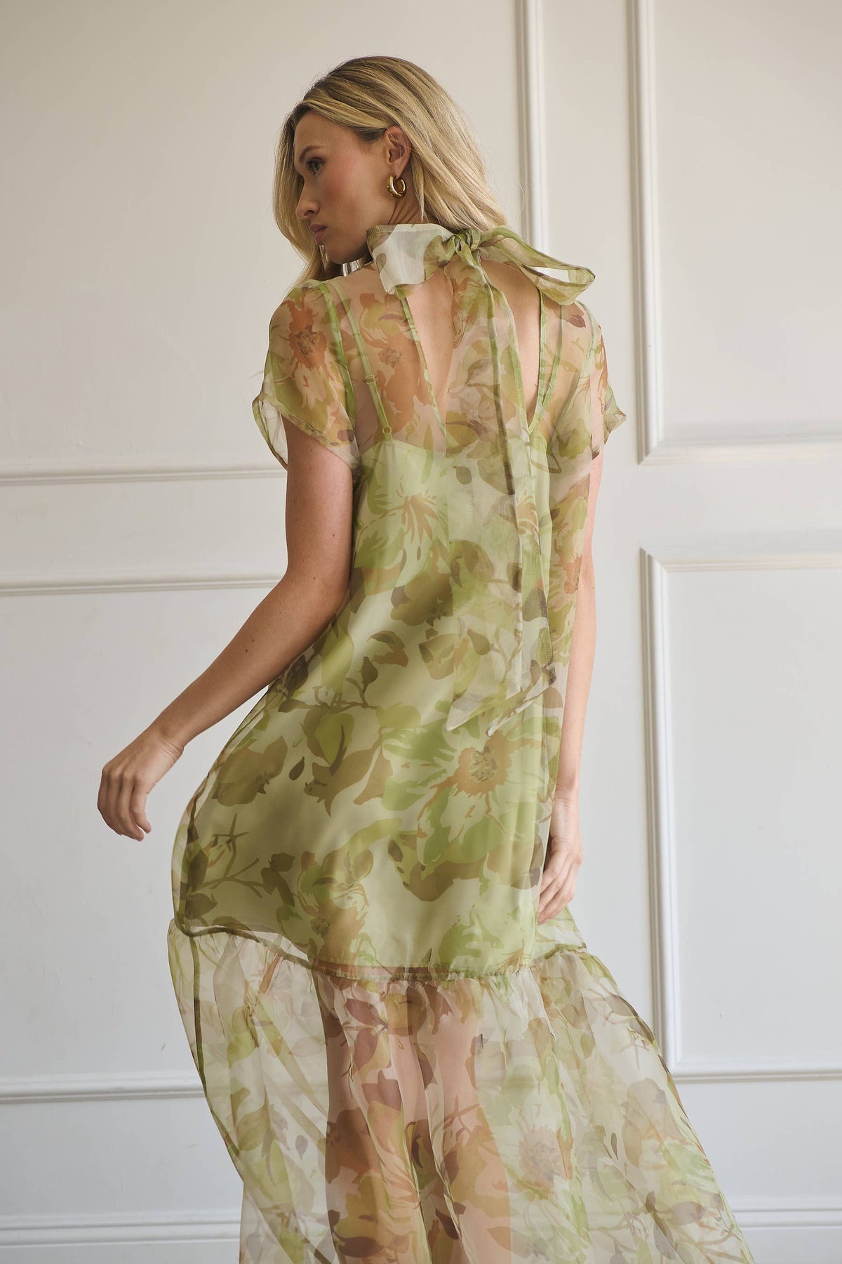 Ellery Floral Dime Organza Maxi Dress: GREEN-MULTI / S