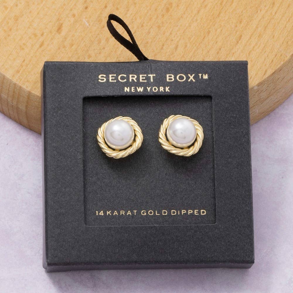 Secret Box Gold Dipped Pearl Stud Earrings: GD