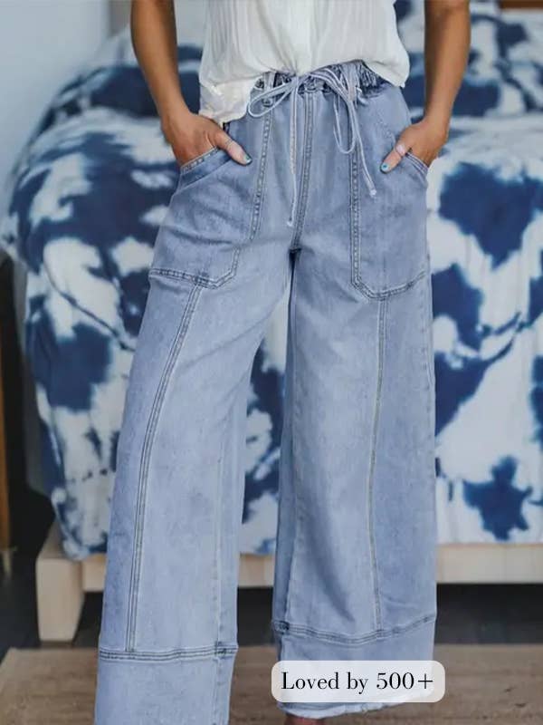 Raw Hem Wide Leg Denim Pants