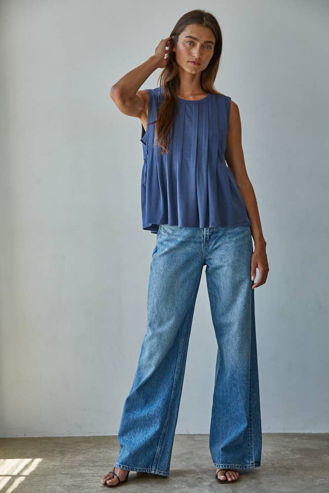 Round Neck Sleeveless Top: Midnight Blue