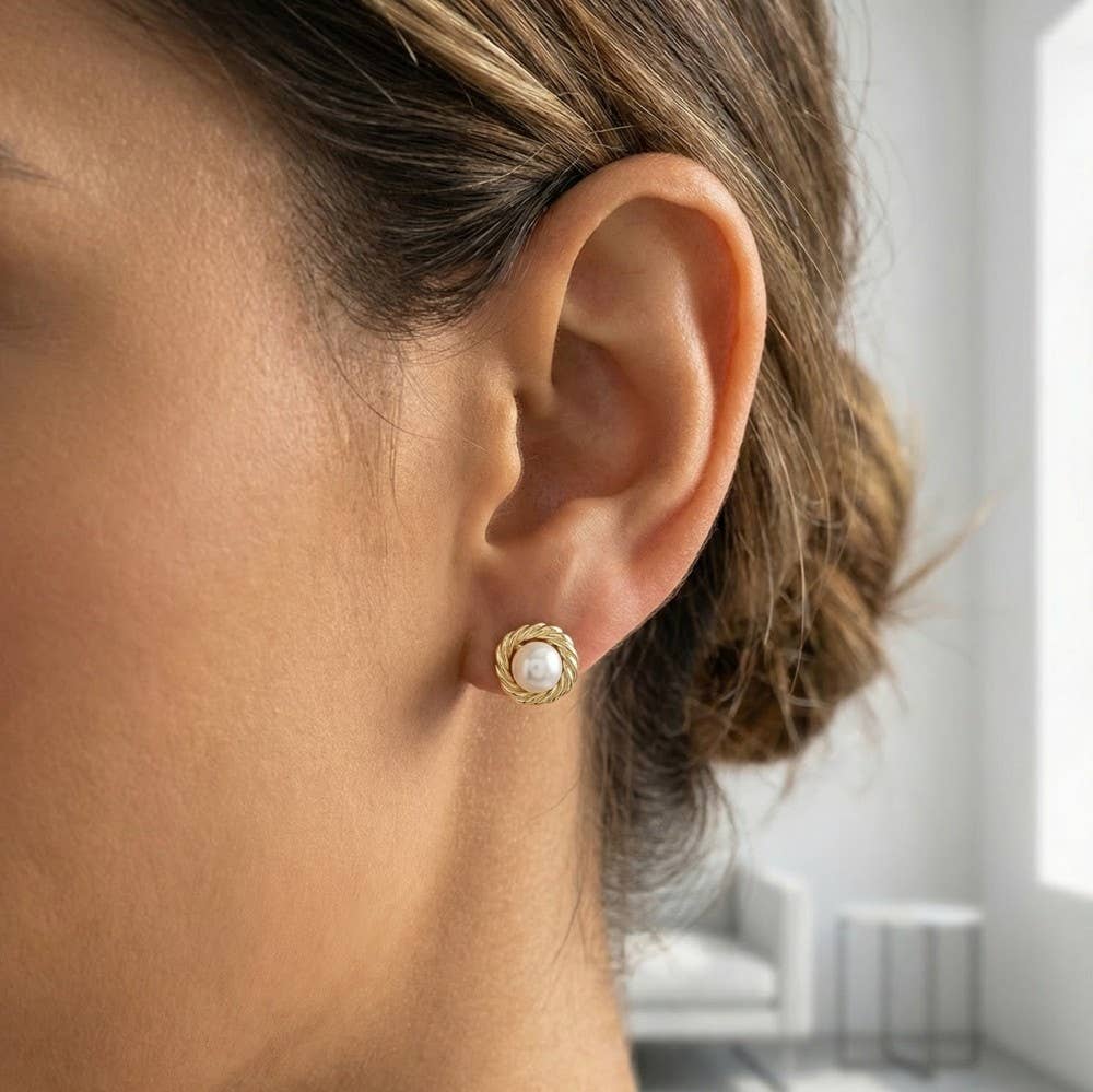 Secret Box Gold Dipped Pearl Stud Earrings: GD