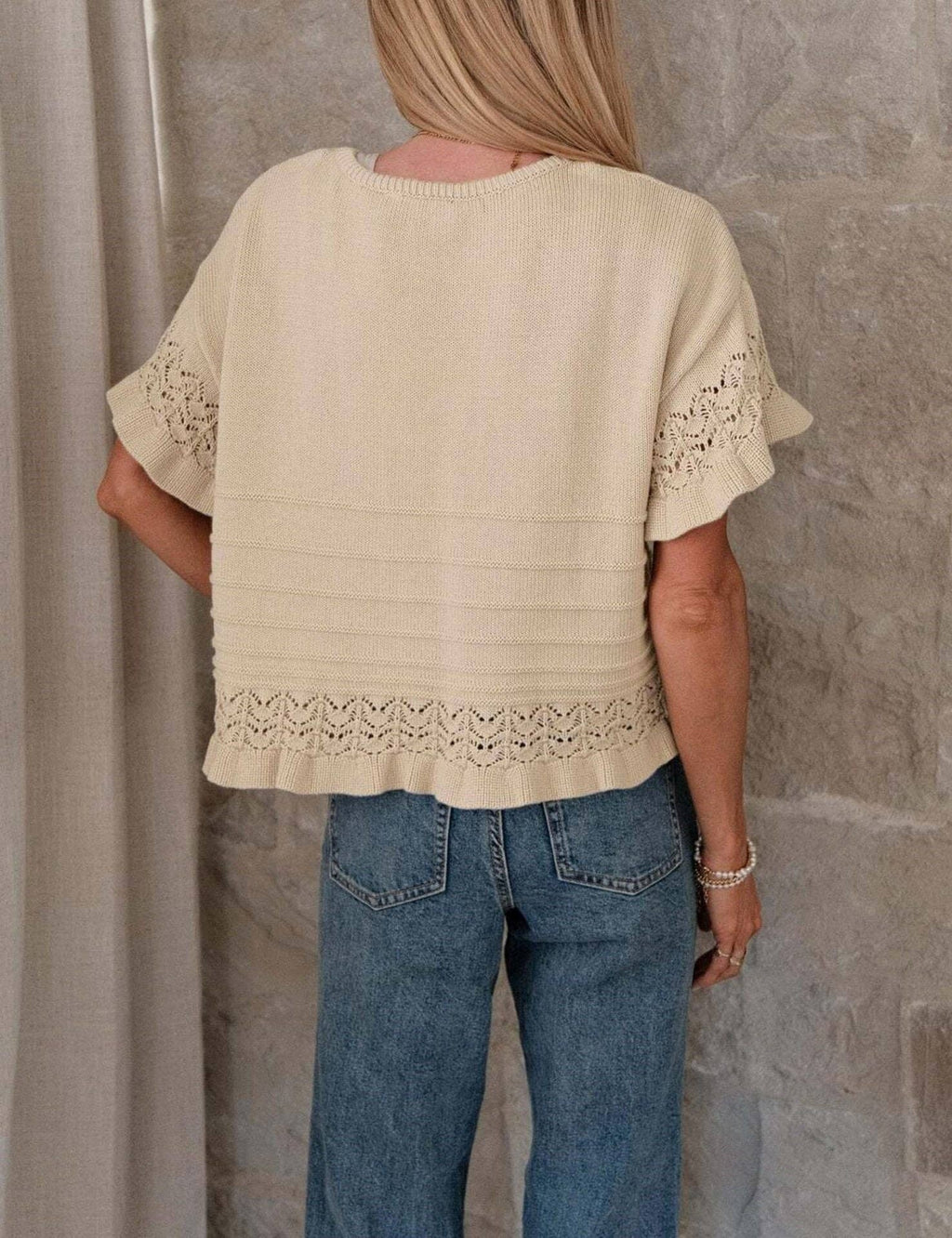 Knit Top- Ruffle Sleeve: Khaki