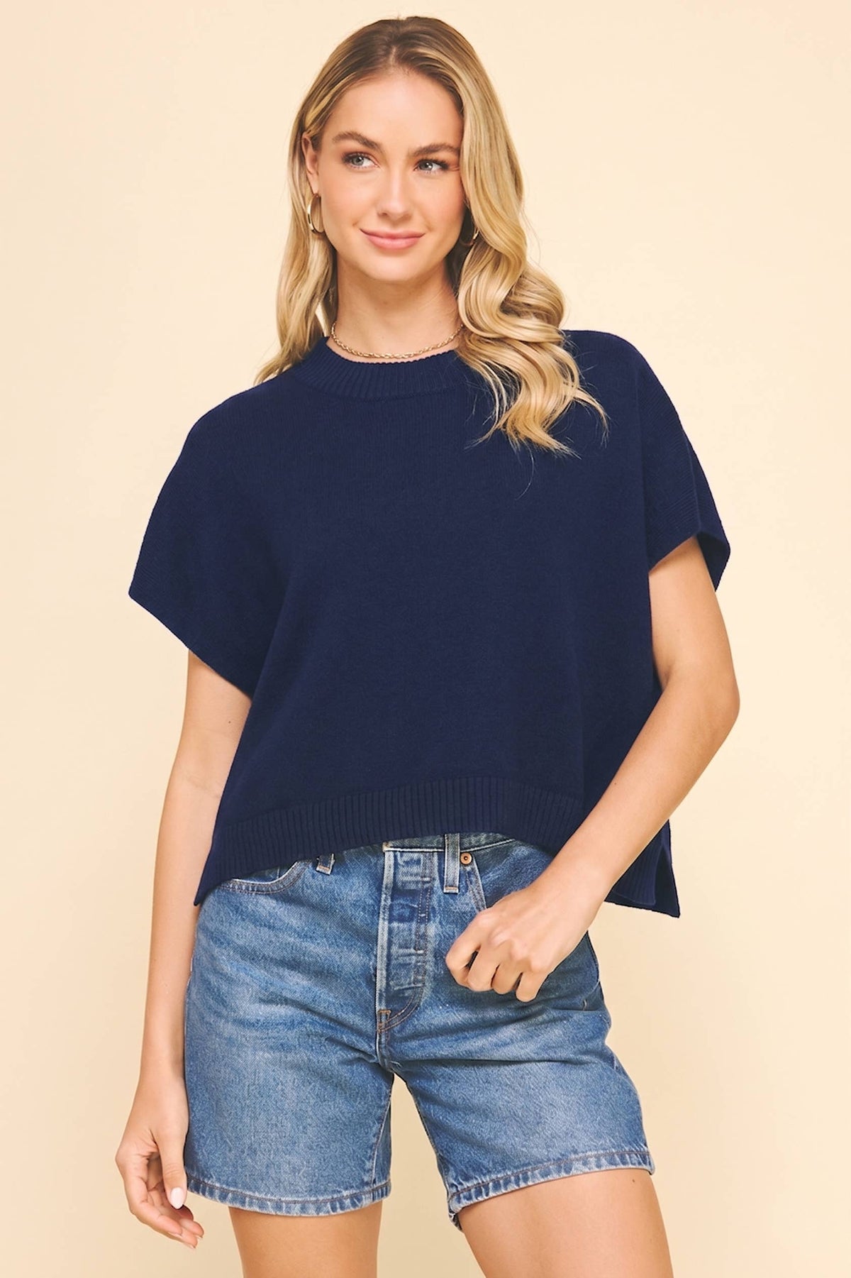 DROPPED SHOULDER SWEATER TOP - NAVY