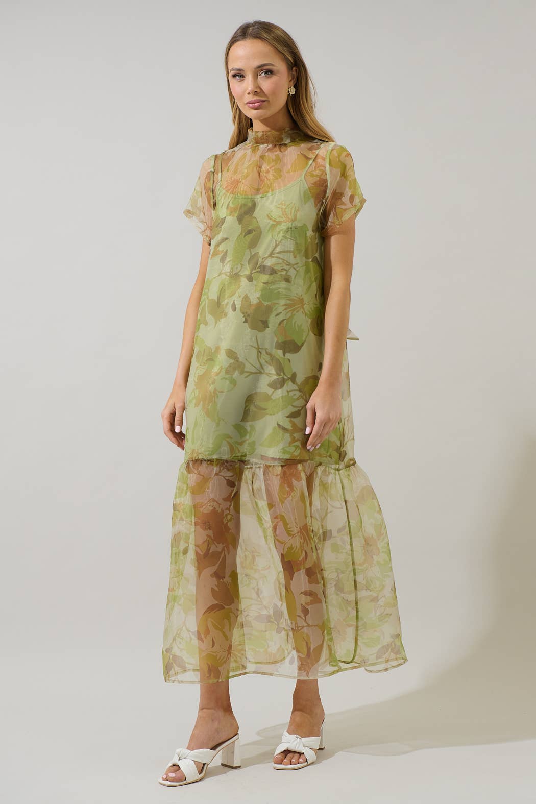 Ellery Floral Dime Organza Maxi Dress: GREEN-MULTI / S