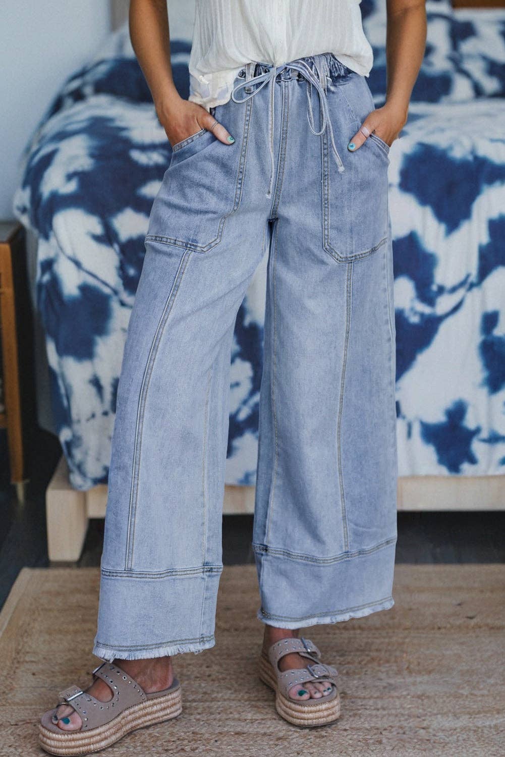 Raw Hem Wide Leg Denim Pants