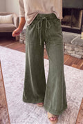 Ashleigh Blue Mineral Wash Seam Detail Flare Leg Drawstring Pants: Green