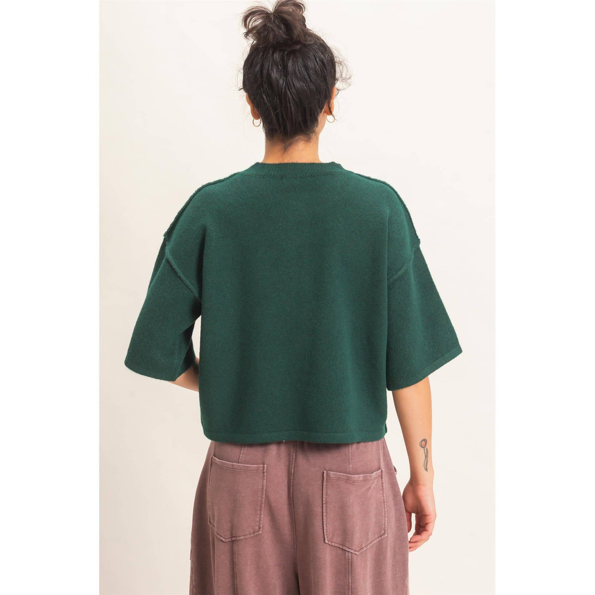 Short Sleeve Cardigan: DARK GREEN