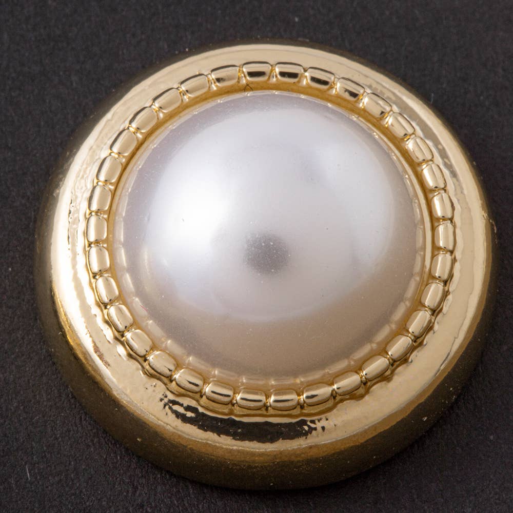 Rope Rim Round Pearl Button Stud Earrings: GOLD