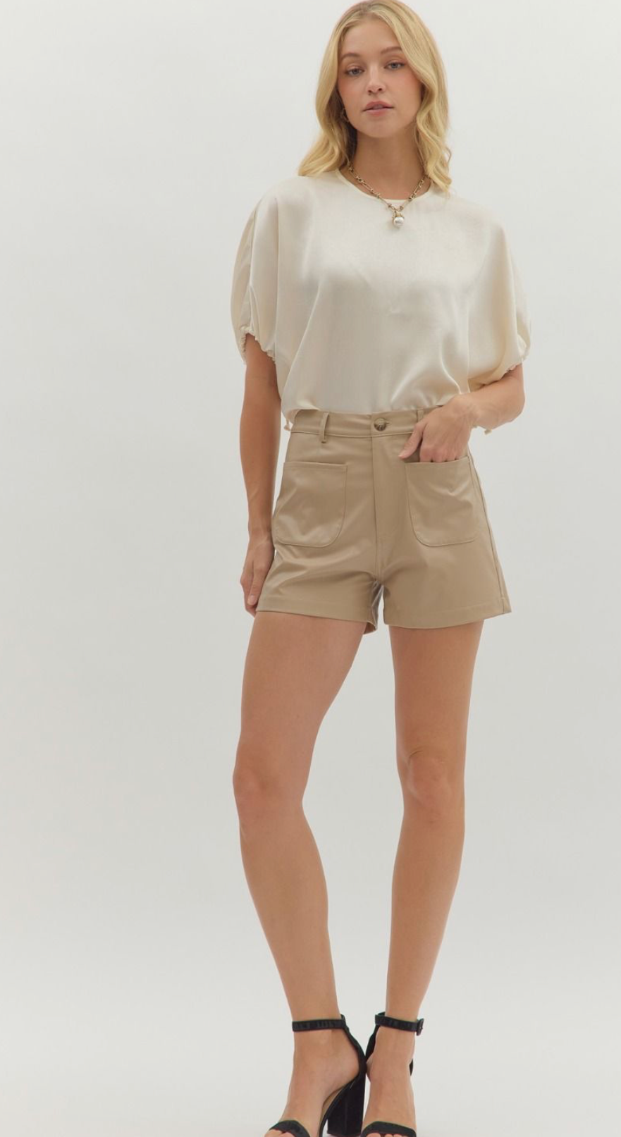 High rise taupe shorts