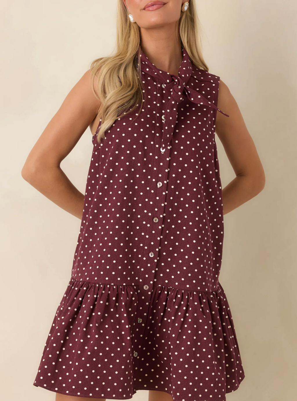 Burgundy polka dot Cotton Entro dress