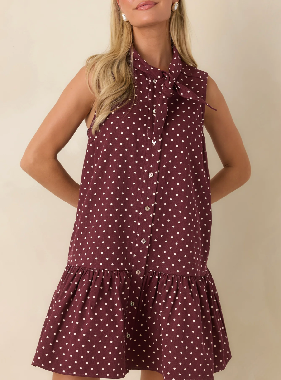 Burgundy polka dot Cotton Entro dress