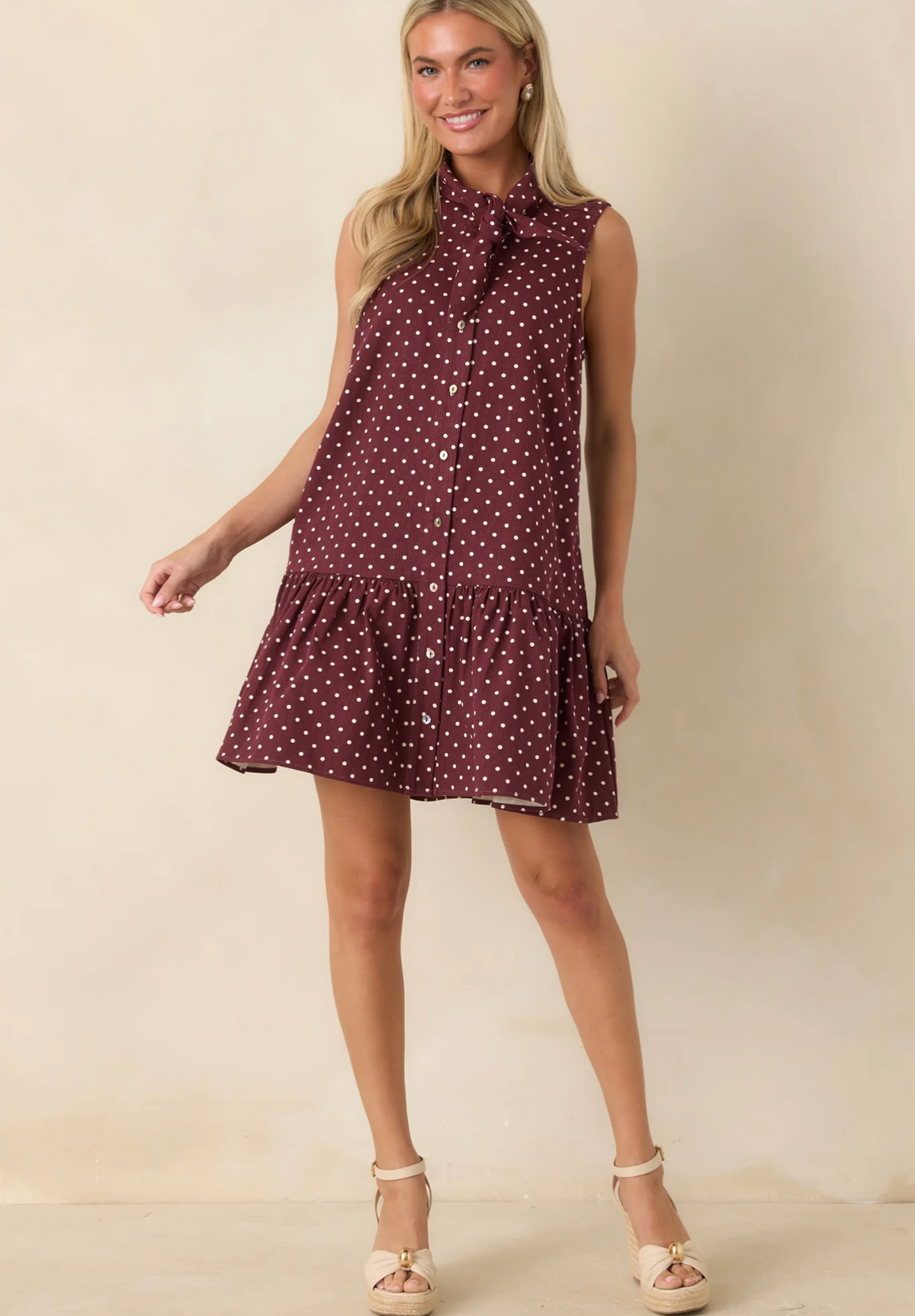Burgundy polka dot Cotton Entro dress