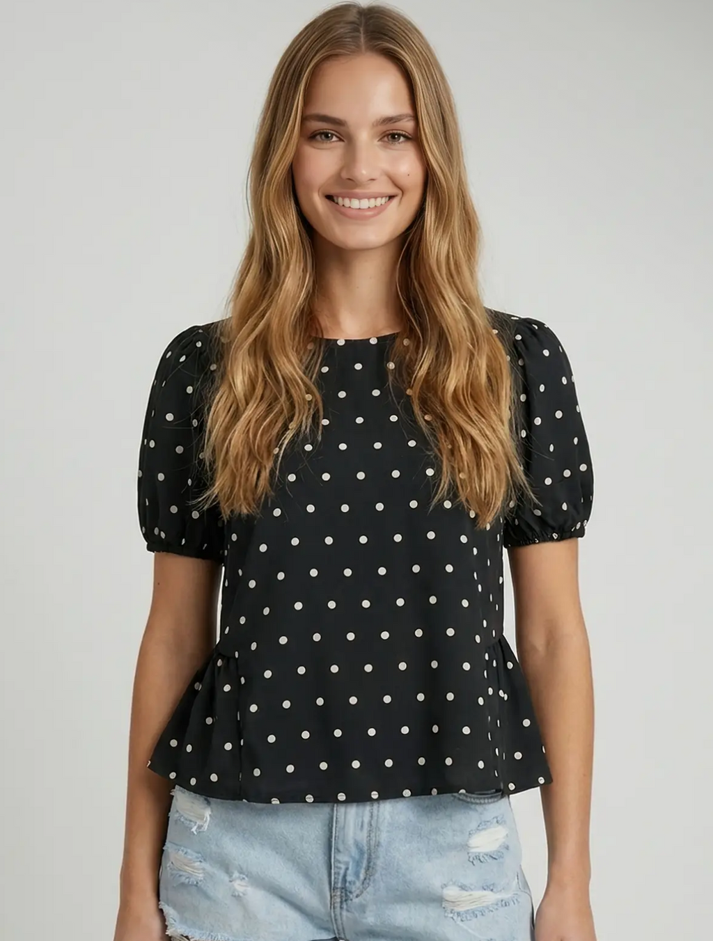 Polka Dot Peplum Blouse