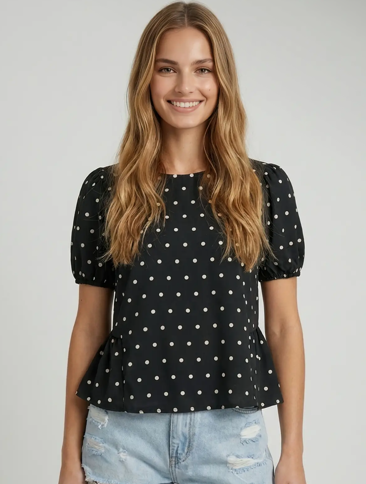 Polka Dot Peplum Blouse