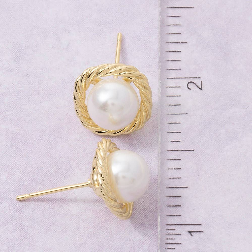 Secret Box Gold Dipped Pearl Stud Earrings: GD