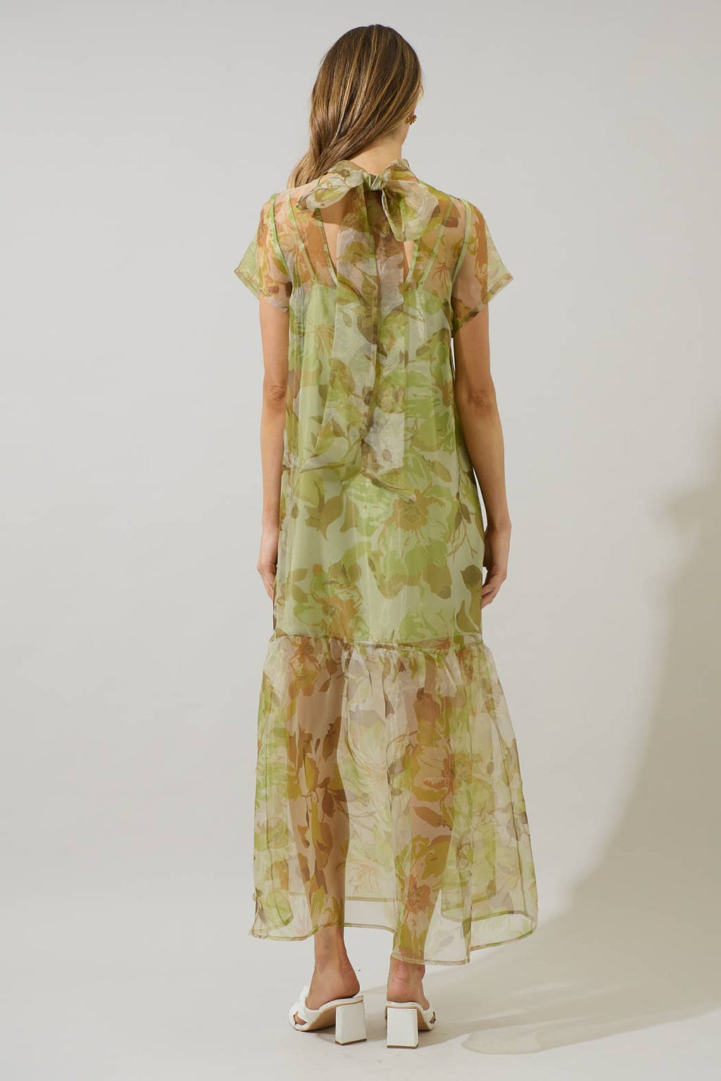 Ellery Floral Dime Organza Maxi Dress: GREEN-MULTI / S