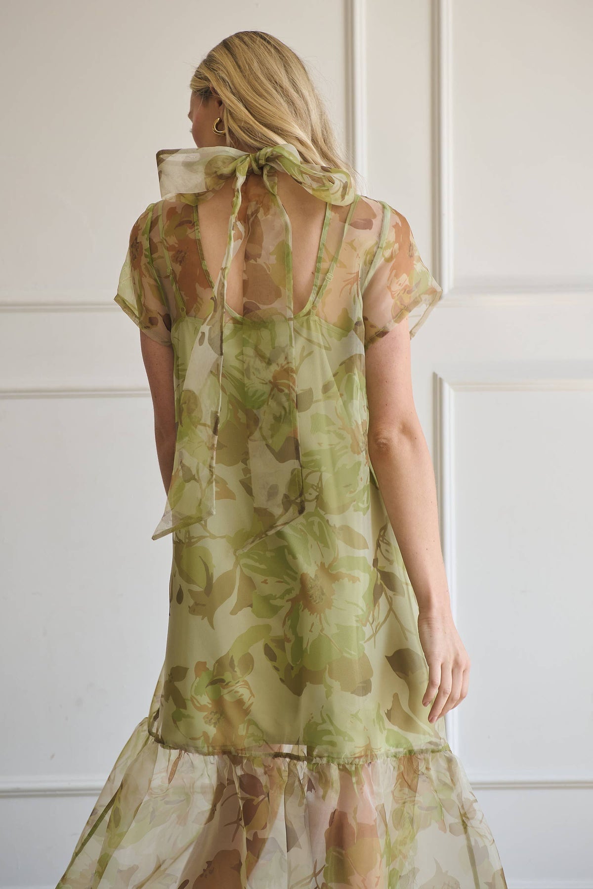 Ellery Floral Dime Organza Maxi Dress: GREEN-MULTI / S