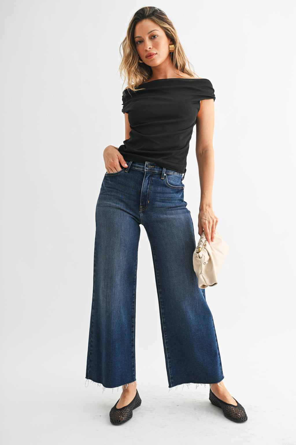 High Rise Scissor Cut Wide Leg - DARK DENIM
