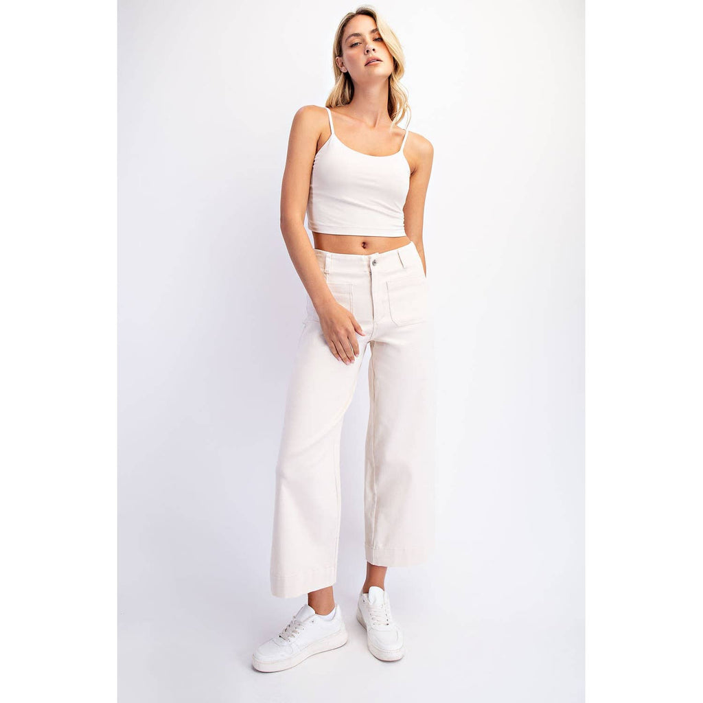 CROPPED WIDE LEG PANTS IN BONE