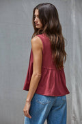 Round Neck Sleeveless Top: Wine