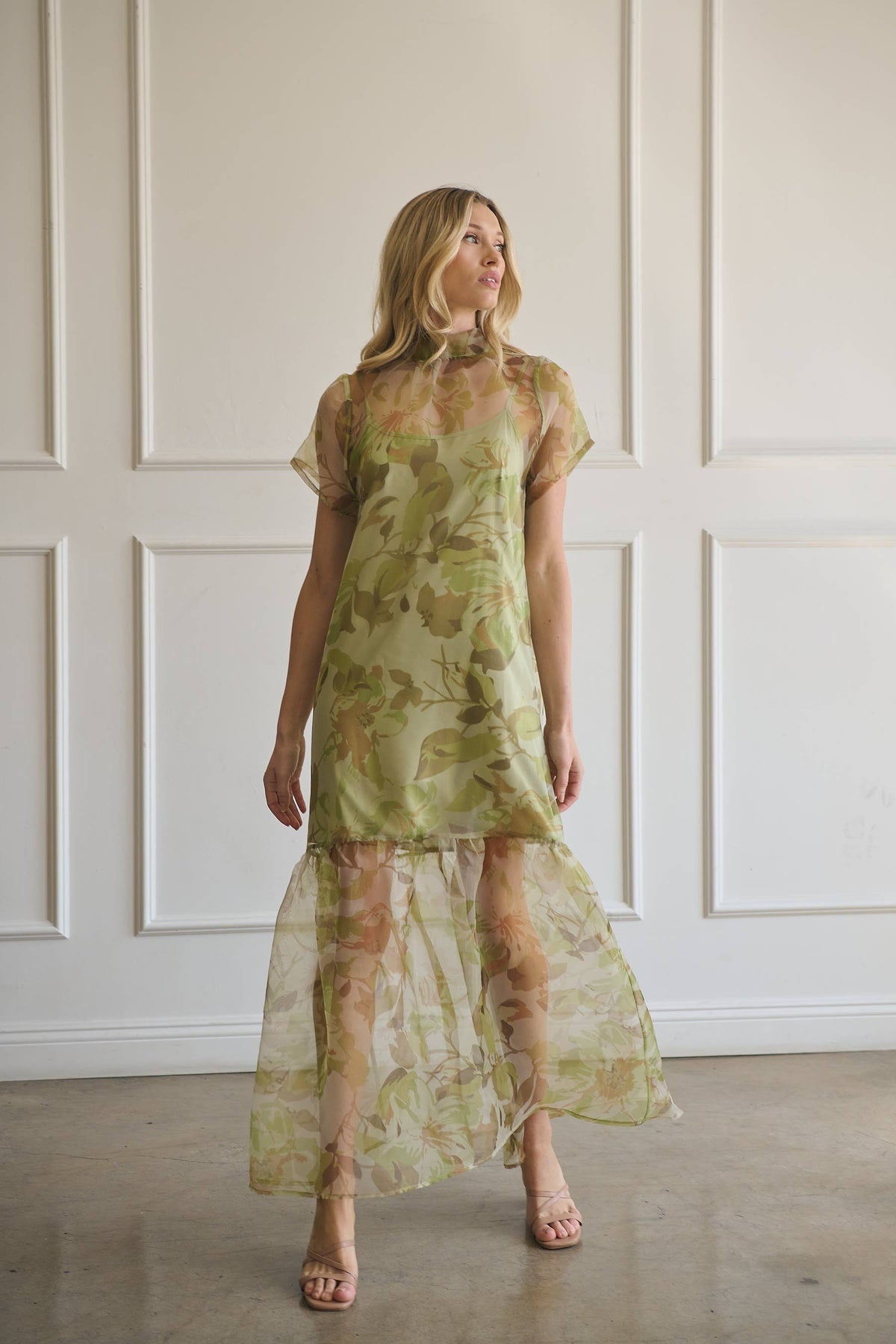 Ellery Floral Dime Organza Maxi Dress: GREEN-MULTI / S
