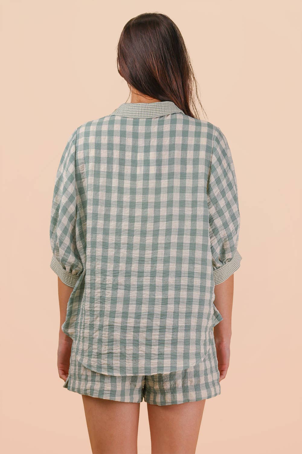 Plaid Checkered Shirt Top & Shorts Set: SAGE