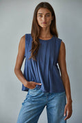 Round Neck Sleeveless Top: Midnight Blue
