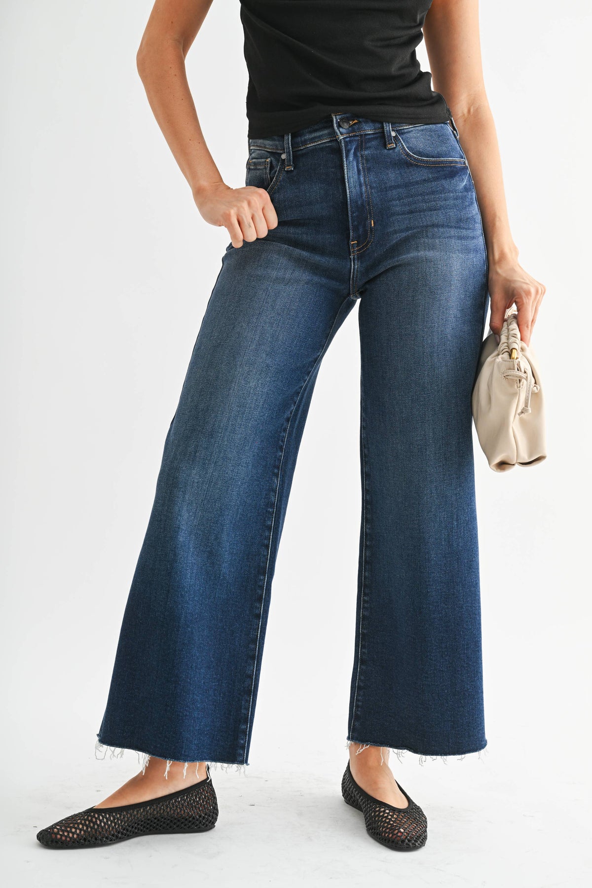 High Rise Scissor Cut Wide Leg - DARK DENIM