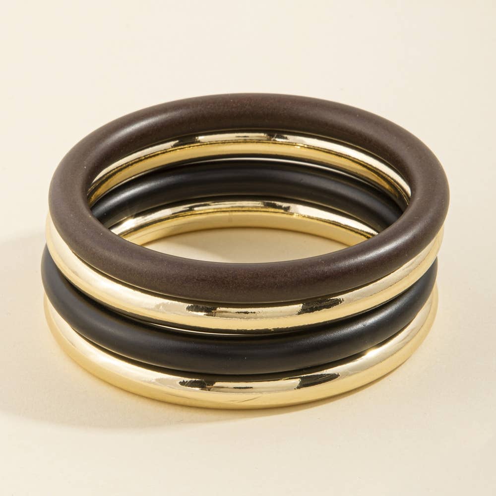 Matte And Metallic Tube Bangle Bracelet Set