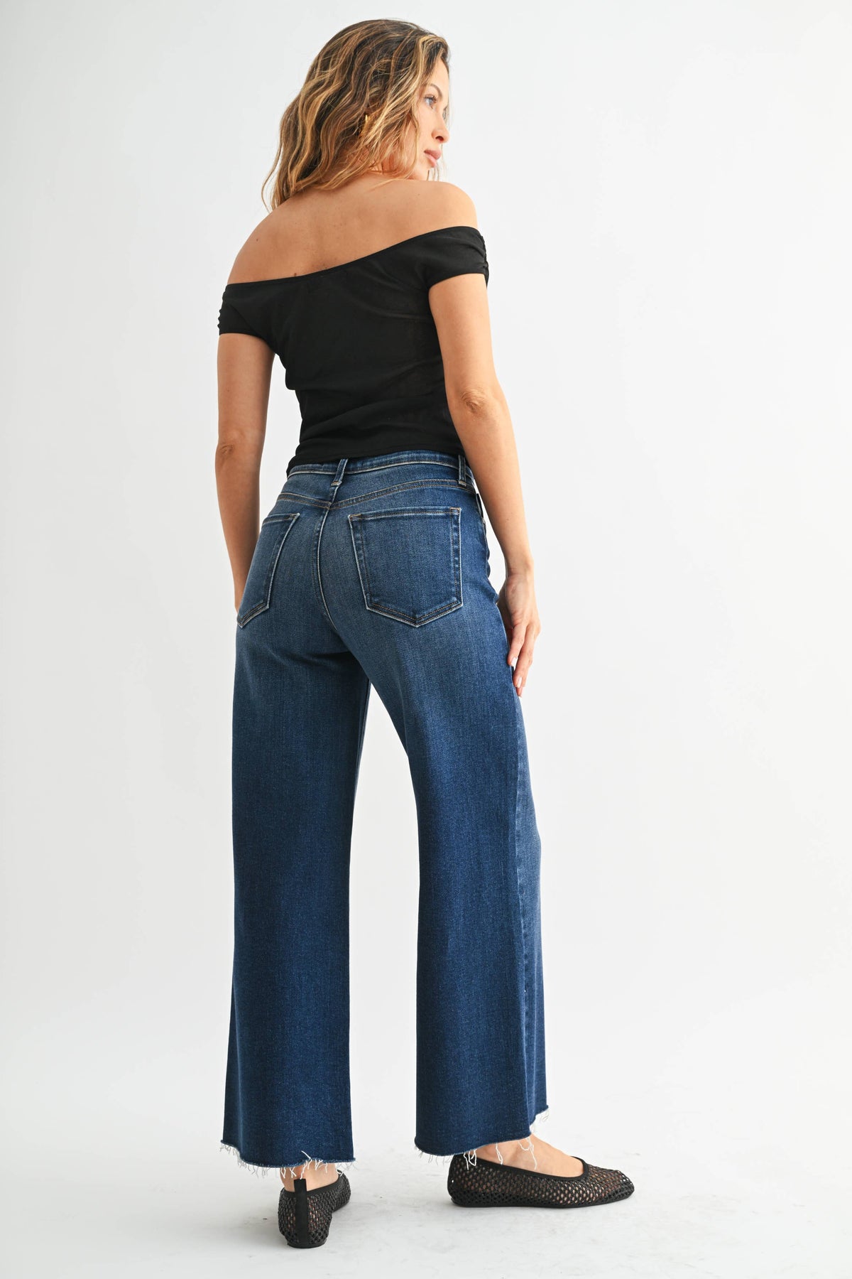 High Rise Scissor Cut Wide Leg - DARK DENIM