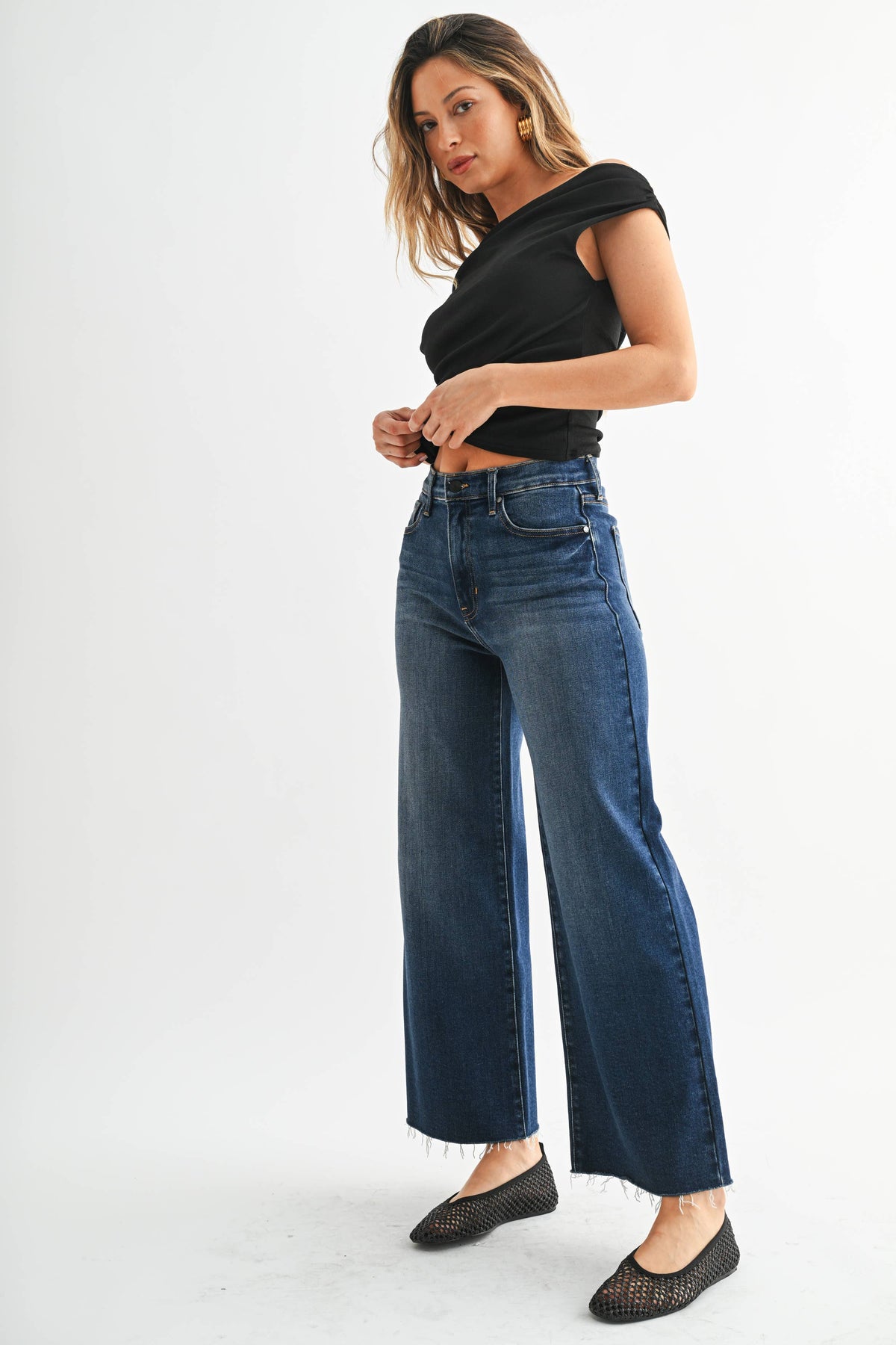 High Rise Scissor Cut Wide Leg - DARK DENIM