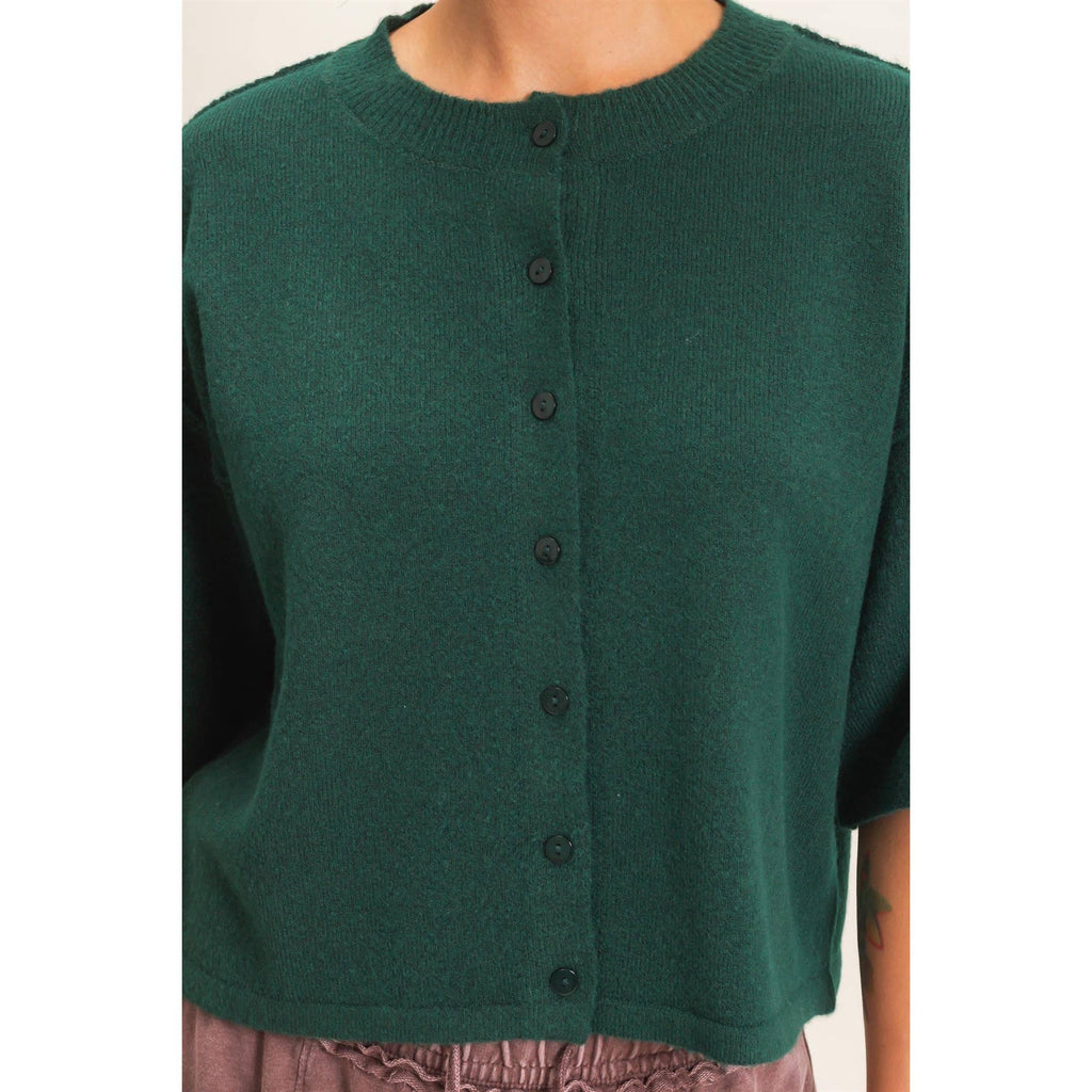 Short Sleeve Cardigan: DARK GREEN