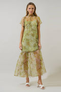 Ellery Floral Dime Organza Maxi Dress: GREEN-MULTI / S