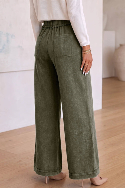 Ashleigh Blue Mineral Wash Seam Detail Flare Leg Drawstring Pants: Green